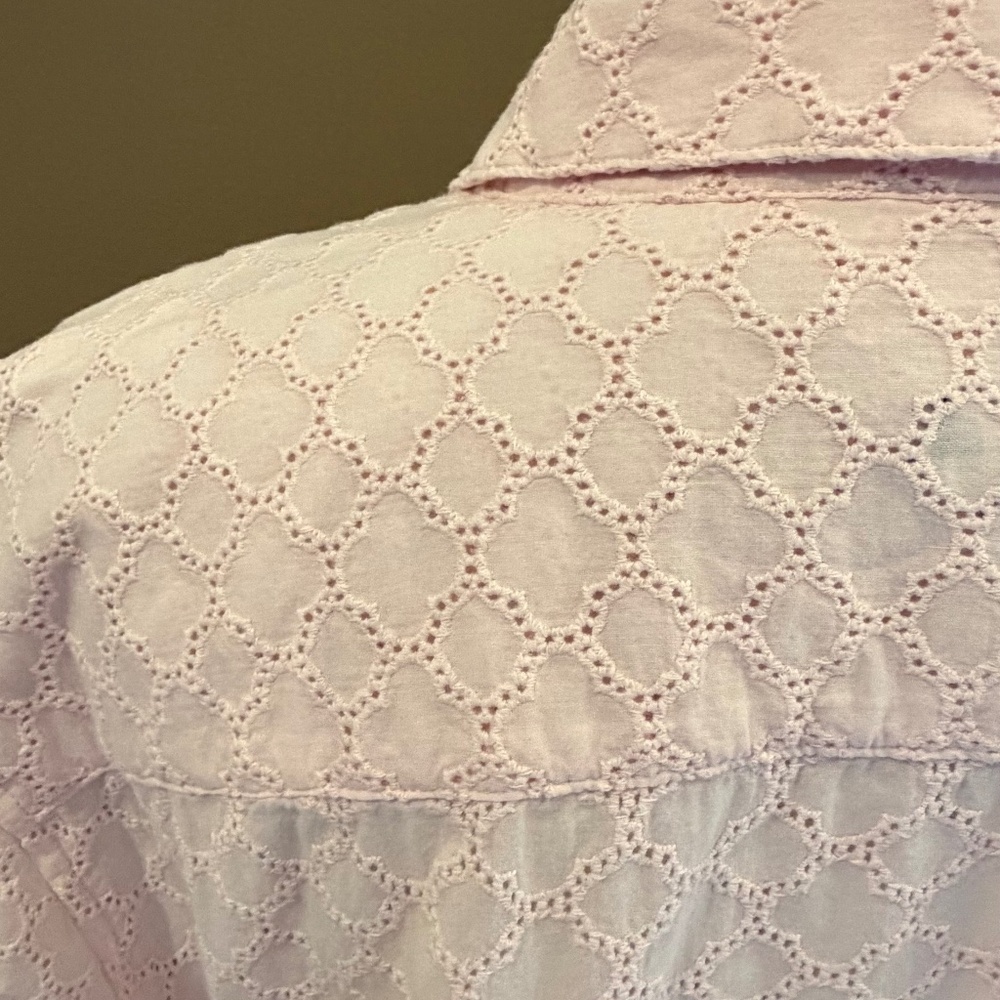 Talbots Women's Light Pink Eyelet design Button Down Blouse, Size 3X - Picture 5 of 15
